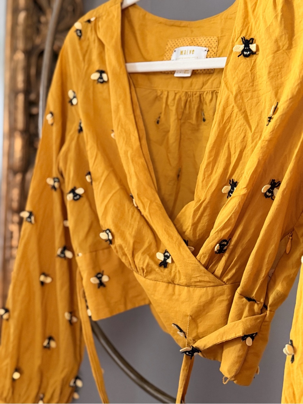 Anthropologie Maeve Embroidered Bee Wrap Top - Picture 4 of 9
